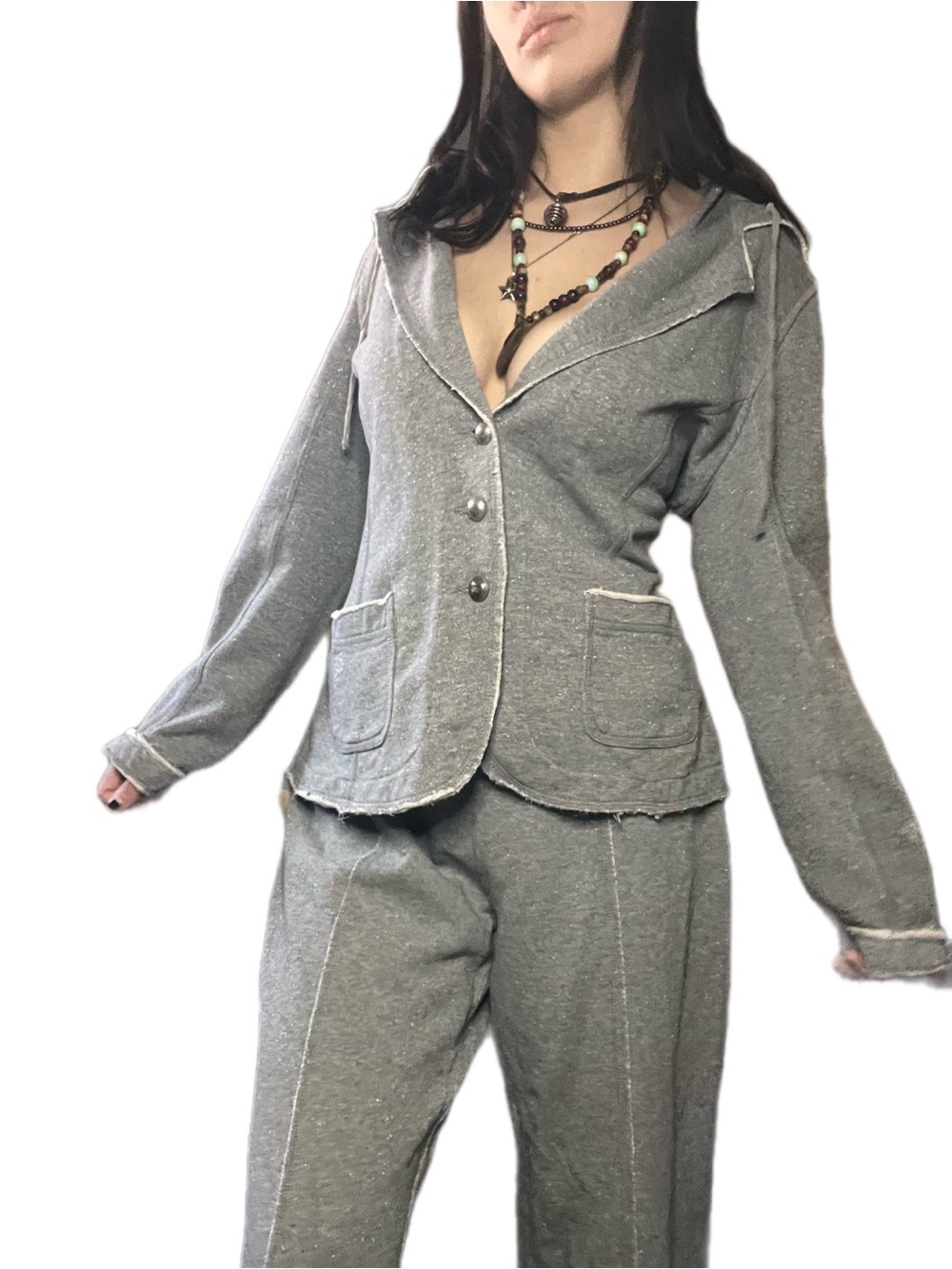 Canadian 2000s Cotton Ginny Y2K Grey 2-Piece Lounge Set - Size L